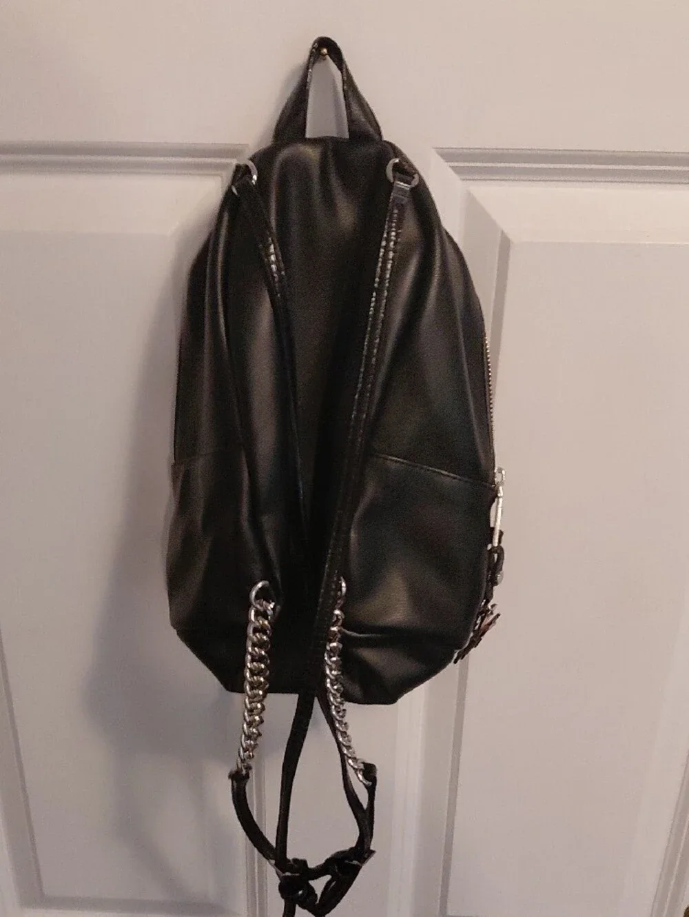 Victoria's Secret Black and Blush Mini Backpack with Silver Chain